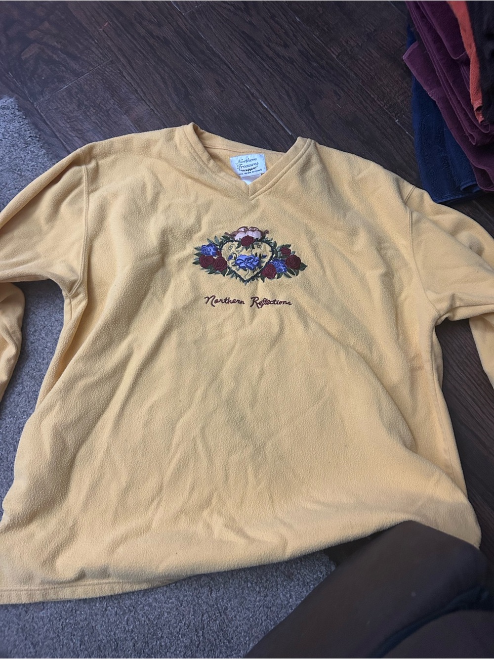 Northern Reflections Mustard Yellow Embroidered Floral Pullover